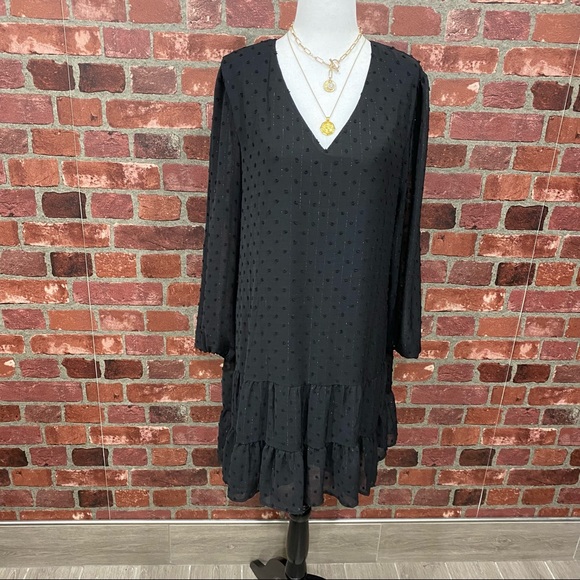 Black Metallic Swiss Dot Babydoll Dress - Picture 11 of 16